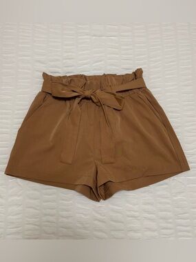 High-Rise Paperbag Tie-Waist Shorts - Brown